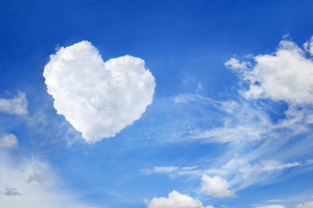 Heart on the sky with cloudy. Blue sky with hearts shape clouds natural background. love concept.