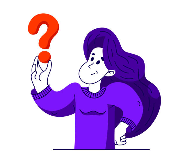 ilustrações de stock, clip art, desenhos animados e ícones de young woman having a doubt and question, vector illustration of a person who is hesitating and thinking about some problem, decide uncertainty. - question mark asking illustration and painting curiosity