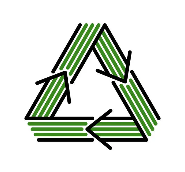 Vector illustration of Recycle vector triangle icon in modern geometric linear style isolated on white, contemporary line symbol of environmental conservation.