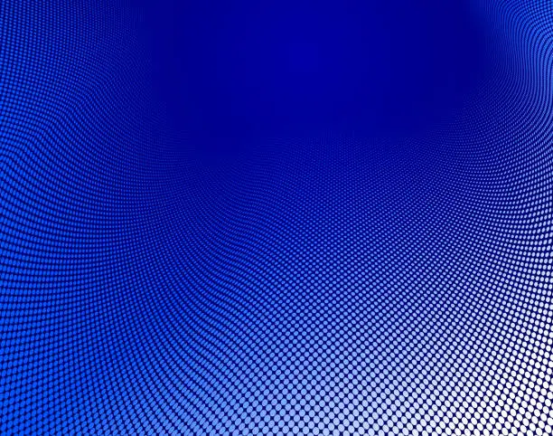 Vector illustration of Dark blue dots in 3D perspective vector abstract background, multimedia internet information theme, wave stream of science technology or business blank template for ads.