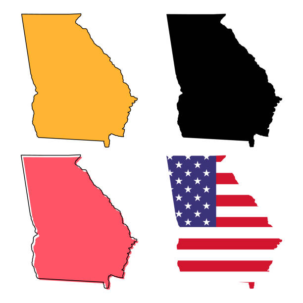 ilustraciones, imágenes clip art, dibujos animados e iconos de stock de set of georgia map, united states of america. flat concept icon vector illustration - atlanta georgia icon set computer icon georgia