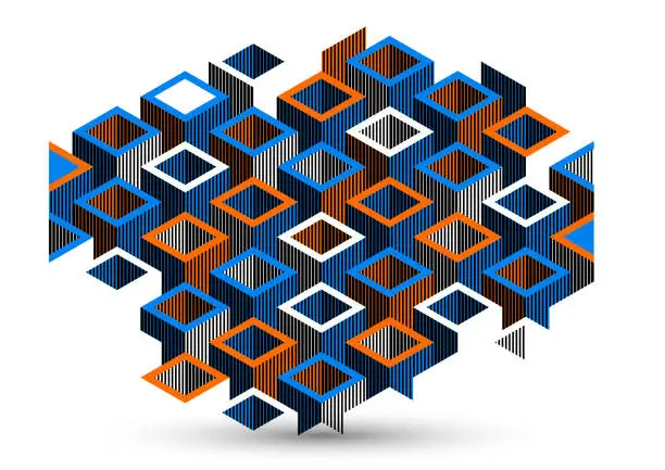 Vector illustration of 3D isometric cubic design vector geometric abstract background, modern city abstraction theme, construction buildings and blocks look like shapes, polygonal style.