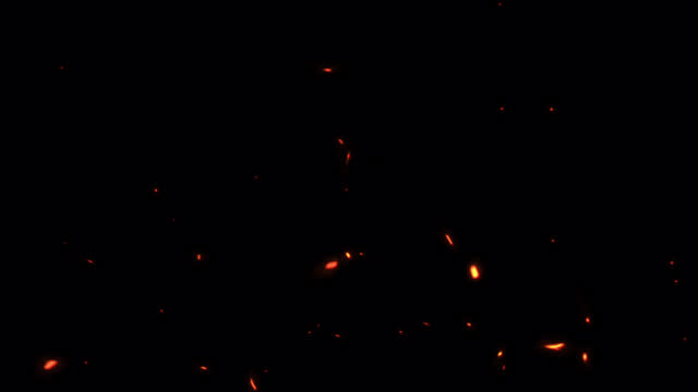 Loop Fire sparks rising up with transparent alpha channel can be used for overlay for your project. 4K 3D animation of fiery orange glowing flying ember burning ash particles.