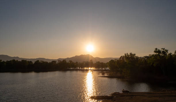 River and Lake Sunset and Sunrise with Beautiful Sky and Water Reflection at Mea Mok, Lampang, Thailand.