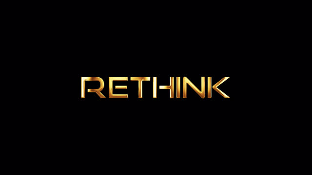 Loop Rethink gold text shine light motion effect cinematic title on black abstract background. promote advertising concept isolate using QuickTime Alpha Channel proress 444