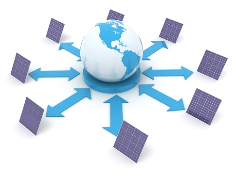 Solar panels renewable energy sustainable resources environment earth\n\n++The World map texture derived from public domain NASA: http://visibleearth.nasa.gov ++