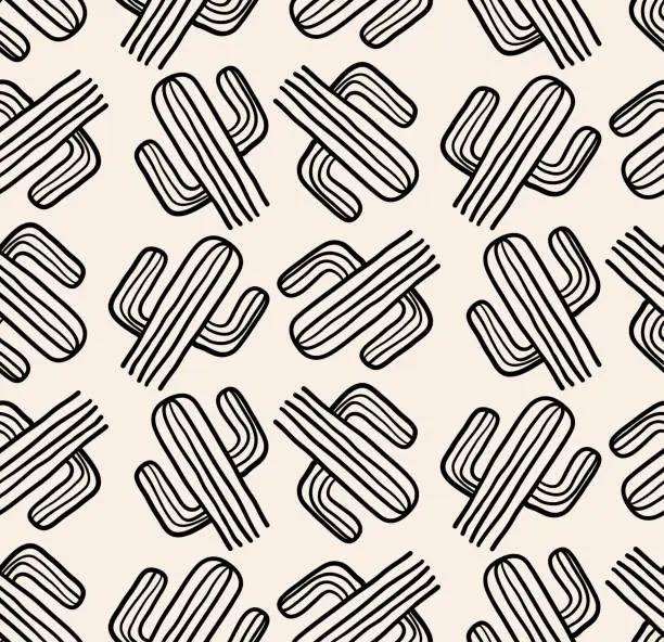 Vector illustration of Cactus hand drawn sketch style seamless pattern