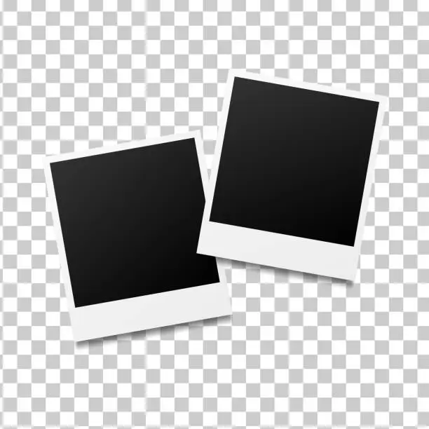 Vector illustration of Two blank photo frames template design with shadow effect. Photo frames mockup design. Collage concept.