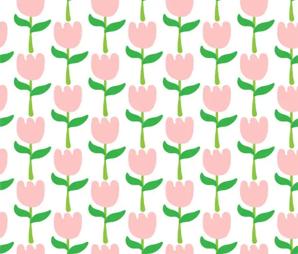 Vector illustration of Cute pink flowers seamless pattern