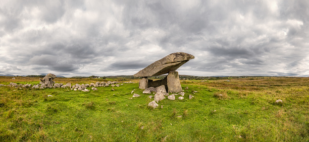 The Brownshill Dolmen, officially known as Kernanstown Cromlech, a magnificent megalithic granite capstone, weighing about 103 tonnes, located in County Carlow, Ireland.