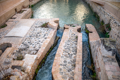 Detail of the remains of the old Powder Mill in the Aljufia main irrigation channel, Murcia, Spain