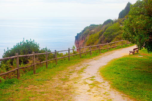 Footpath, beautiful promenade, Candás, Asturias seascape, Spain.