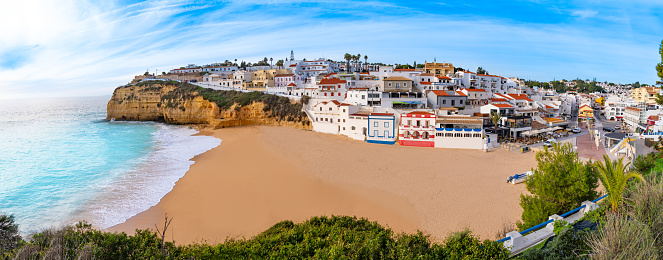 Praia Carvoeiro beach picturesque village view in Algarve of Portugal