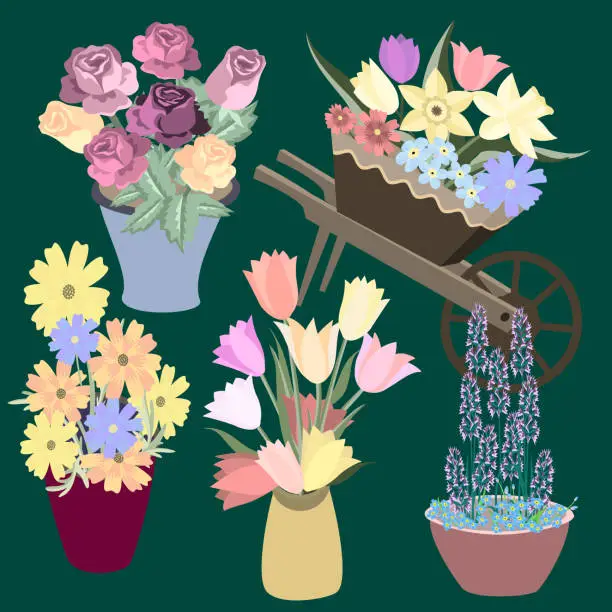 Vector illustration of Vector - Flowerbouquets illustration.