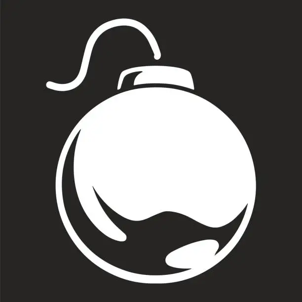 Vector illustration of Bomb with fuse emblem monochrome