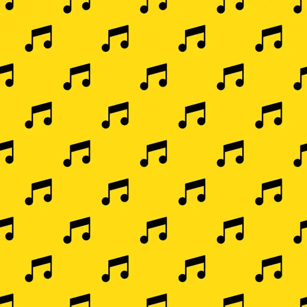 Vector illustration of Music single bar note symbol seamless pattern isolated on yellow background.
