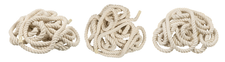 Rope closeup on white background isolated. Set or collection.