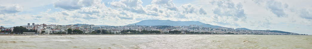 Samsun, Turkey. - July 09, 2023: The embankment of the city during a storm. Sandy beach. The summer period.
