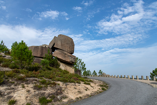 Some of the granite rock formations along the road in the mountains of Peneda Gerês National Park, Vilar da Veiga, Portugal at an altitude of about 800 m above sea level