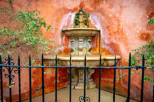 Karlovy Vary, Czech Republic. Thermal mineral spring Geyser (Vřídlo) close-up.  