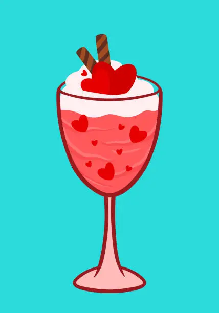 Vector illustration of Valentine Drink and Beverage Pink Sweet Heart Cute Cartoon Doodle Vector Illustration