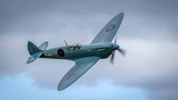 Old Warden,UK - 2nd October 2022: A British World War 2 Spitfire fighter aircraft, in flight close up