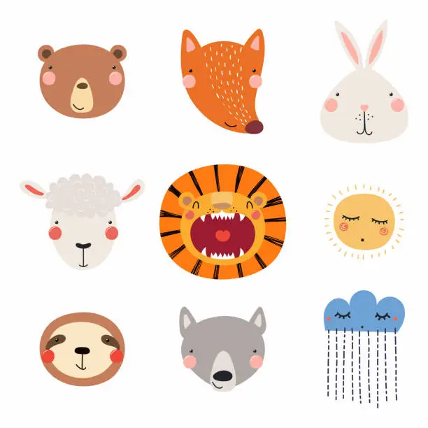Vector illustration of Cute animals set