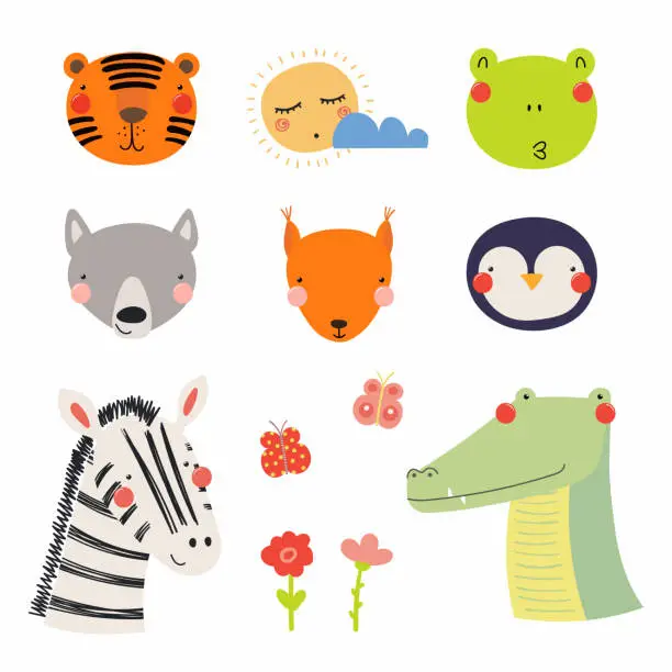 Vector illustration of Cute animals set