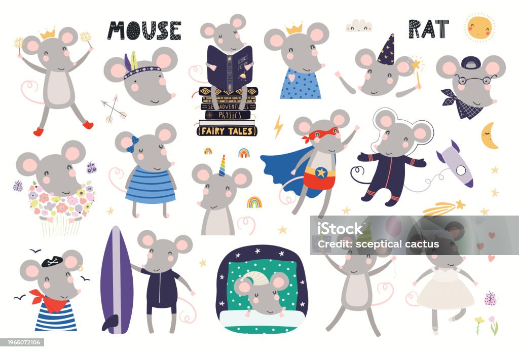 Comically Large Mouse Big Set With Cute Mouse Stock Illustration - Download Image Now ...