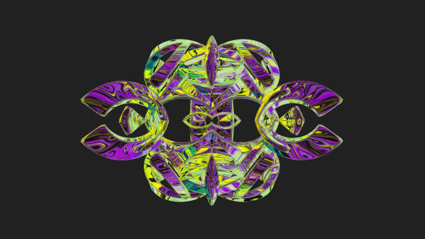 istock Centrally placed curved and very colorful artfully multi-layered textured abstract symmetrical shape - 3d illustration 1965076782