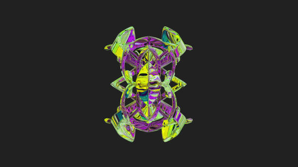 istock Centrally placed curved and very colorful artfully multi-layered textured abstract symmetrical shape - 3d illustration 1965076806