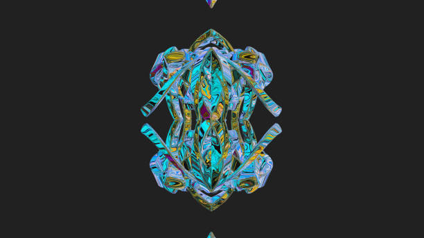 istock Centrally placed curved and very colorful artfully multi-layered textured abstract symmetrical shape - 3d illustration 1965077090