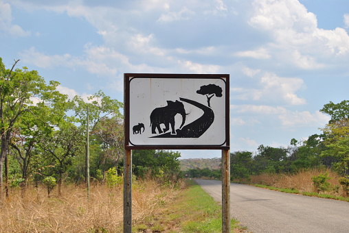Warning sign of Elephants in Niassa, northern Mozambique