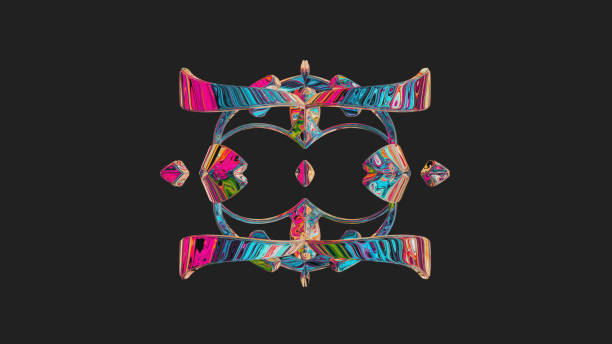 istock Centrally placed curved and very colorful artfully multi-layered textured abstract symmetrical shape - 3d illustration 1965080148