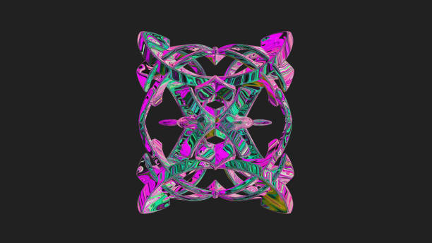 istock Centrally placed curved and very colorful artfully multi-layered textured abstract symmetrical shape - 3d illustration 1965087178