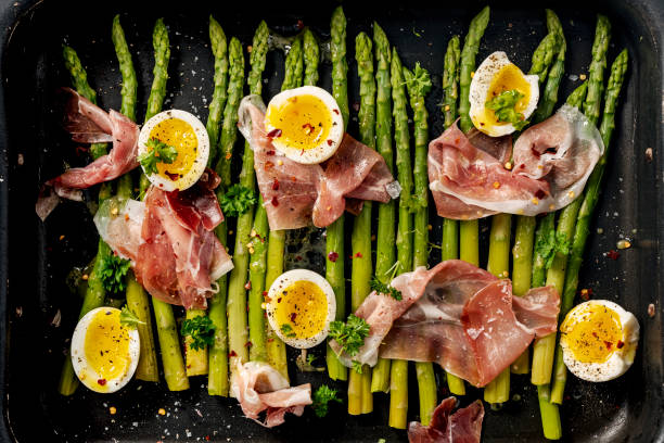 Cтоковое фото Asparagus with Eggs and Prosciutto