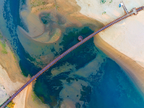 Isla Cristina bridge drone aerial view in Huelva of Andalusia Spain