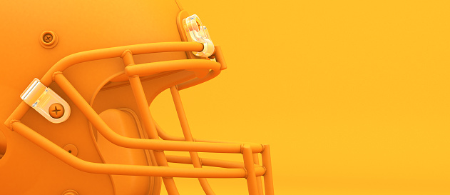 American Football Helmet on the Orange Background Studio. Sports Concept. 3D Rendering.