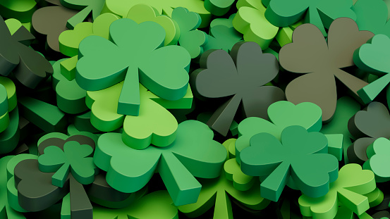 St Patrick's Day background. St Patrick's Day background. Green color clovers. Digitally generated image. 3d render.