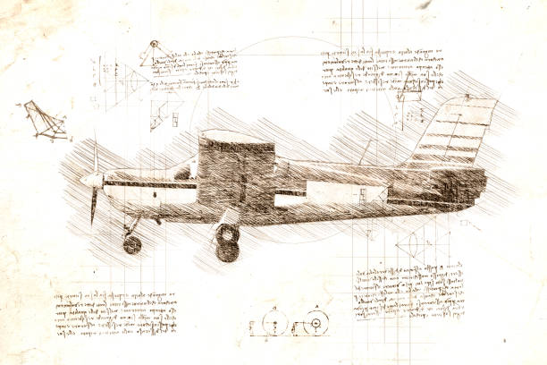 istock Sketch in da Vinci style of propeller airplane 1965140202