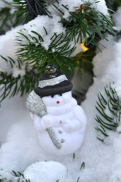 istock Christmas tree toys on a branch in winter 1965153109