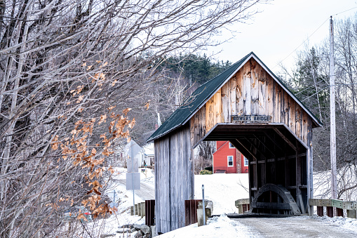Paper Mill covered bridge crossing the Walloomsac river in Bennington Vermont.