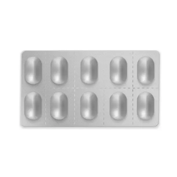 Vector illustration of Blister of pills medicine capsule package cure treatment medication top view realistic vector