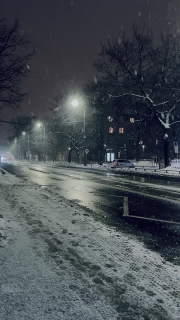 Snowing Snow, Street. Passing Cars