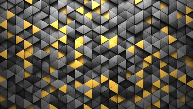 Seamless loop motion.  Technology background with black and golden triangle shapes. 3d illustration.