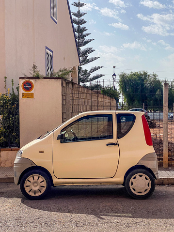 Chilches, Valencian Community, Spain - September 17, 2023: Compact car parked in the street. This types of car makes a perfect choice to move around small towns where streets are narrow