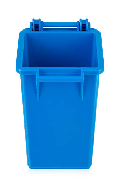 istock Blue recycling bin with open lid isolated on white background. Trash bin. File contains clipping path. 1965260991