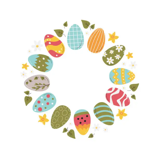 Vector illustration of Circle frame design with easter egg and copy space