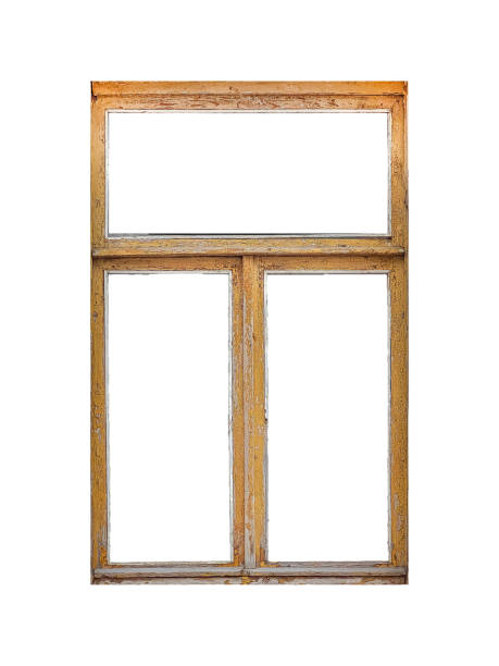 istock Old orange abandoned wooden window frame isolated on white background. 1965304595