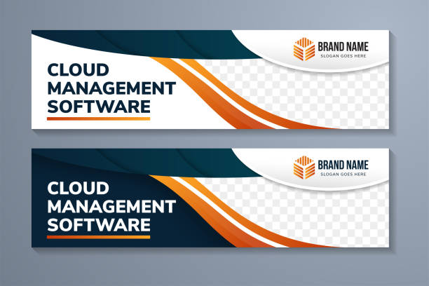 collection of abstract banner design template for cloud management software in horizontal layout. abstract cover banner template design with headline is cloud management software. space of photo collage and text. Advertising banner with horizontal layout. dark green gradient and white elements and background. header footer template stock illustrations